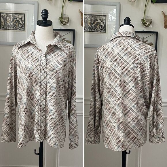 Vintage 70s Ultriana Polyester Dagger Barrymore Collar Button Shirt L - Picture 1 of 8